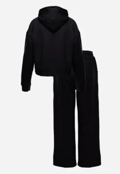 Czarny Komplet Dresowy Bluza z Kapturem i Szerokie Spodnie Casual Pamella