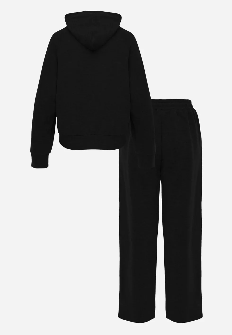 Czarny Komplet Dresowy Spodnie Wide Leg i Bluza z Kapturem i Aplikacjami Nailena
