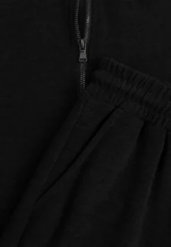 Czarny Komplet Dresowy Spodnie Straight Leg i Bluza z Kapturem na Suwak Timas