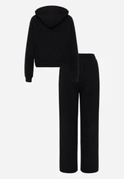 Czarny Komplet Dresowy Spodnie Straight Leg i Bluza z Kapturem na Suwak Timas