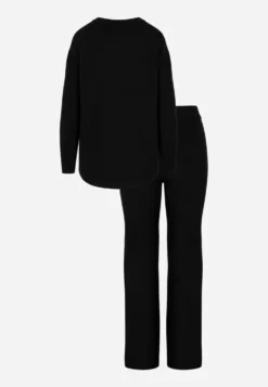 Czarny Komplet Dzianinowy z Wiskozą Longsleeve i Luźne Spodnie Mirette