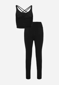 Czarny Komplet Sportowy Legginsy High Waist i Top z Uszywnieniem Ulrike