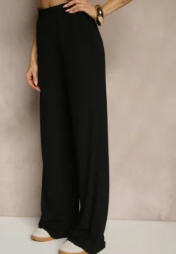 Czarny Komplet z Bawełny T-shirt Typu Crop Top i Spodnie Wide Leg Nelisandra