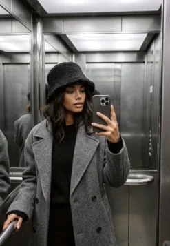 Czarny Kożuszkowy Kapelusz Bucket Hat Ruelv Necilia