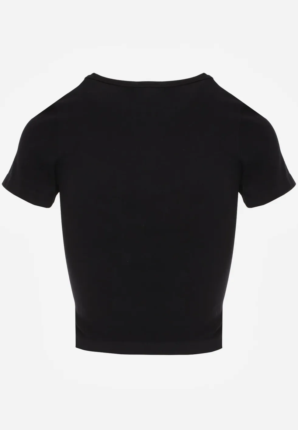 Czarny Krótki T-shirt Basic z Okrągłym Dekoltem Gresalor