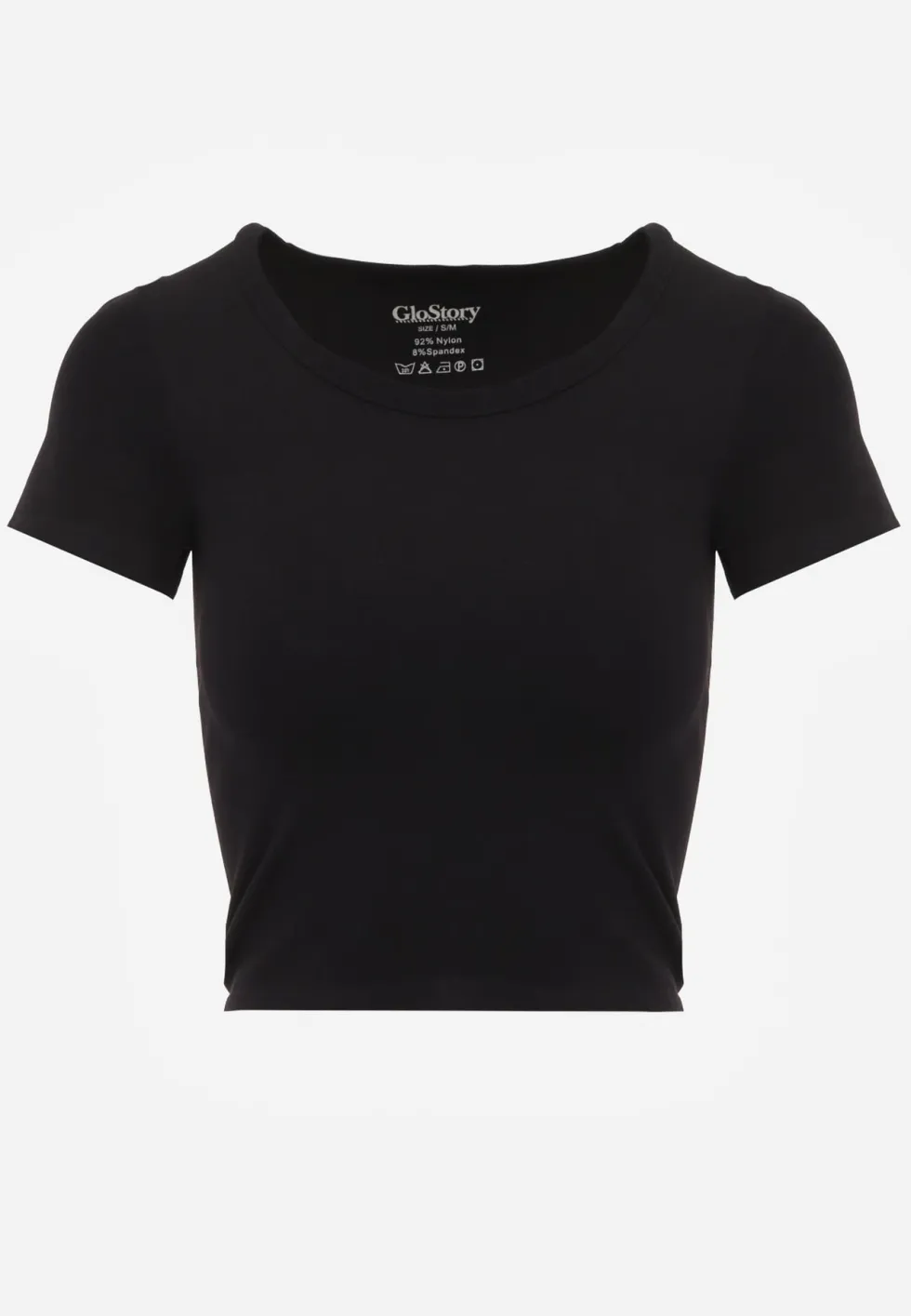 Czarny Krótki T-shirt Basic z Okrągłym Dekoltem Gresalor
