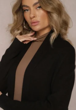 Czarny Luźny Kardigan Niezapinany Jacquella