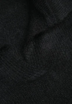 Czarny Miękki Sweter z Wełną i Wiskozą o Kroju Polo z Kołnierzykiem i Dekoltem V Lazo