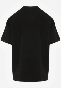 Czarny Oversizowy T-shirt z Bawełny Zdobiony Kwadratowymi Aplikacjami Evesilea