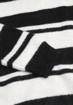 Czarny Pasiasty Sweter z Kapturem z Dzianiny z Wełną i Bawełną Edelmi