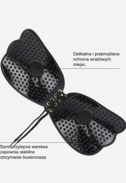 Czarny Samoprzylepny Biustonosz z Ściągaczem i Materiałowymi Miseczkami Khula