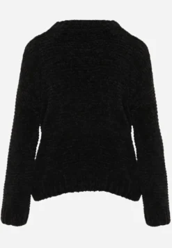 Czarny Sweter Basic Oversize z Szenilowej Dzianiny z Wełną Mirietha