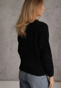 Czarny Sweter Basic Oversize z Szenilowej Dzianiny z Wełną Mirietha