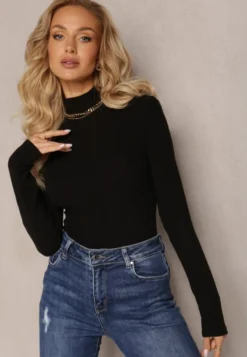 Czarny Sweter Golf z Ozdobnym Przeszyciem Dayshawn