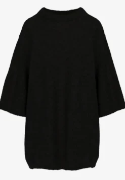 Czarny Sweter Oversize z Wełną Szerokimi Rękawami i Długim Włosiem Veniorre