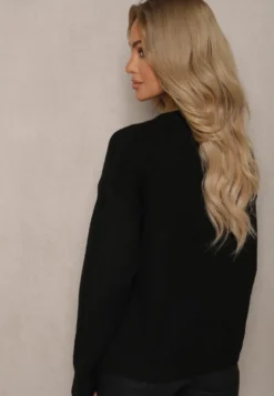 Czarny Sweter Ozdobiony Haftowanym Wzorem w Ptaki Inarielle