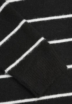 Czarny Sweter z Wełną i Bawełną o Klasycznym Kroju w Drobne Prążki Rosal