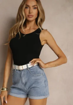 Czarny Tank Top Prążkowany z Bawełny Efrisina