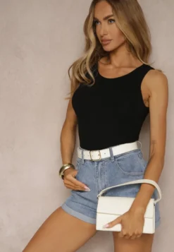 Czarny Tank Top Prążkowany z Bawełny Efrisina