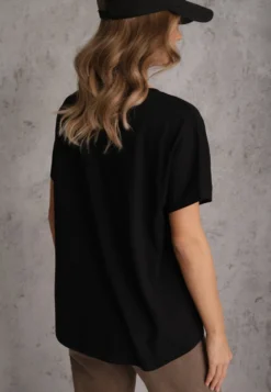 Czarny T-shirt Basic Oversize z Bawełny Elusis