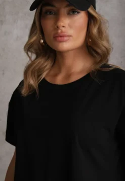 Czarny T-shirt Basic Oversize z Bawełny Elusis