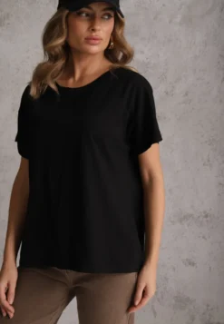 Czarny T-shirt Basic Oversize z Bawełny Elusis