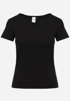 Czarny T-shirt Basic z Bawełny o Klasycznym Prostym Kroju z Zaokrąglonym Dekoltem Setho