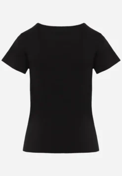 Czarny T-shirt Basic z Bawełny o Klasycznym Prostym Kroju z Zaokrąglonym Dekoltem Setho