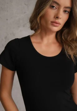 Czarny T-shirt Basic z Bawełny o Klasycznym Prostym Kroju z Zaokrąglonym Dekoltem Setho
