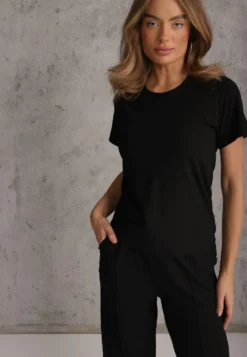 Czarny T-shirt Basic z Okrągłym Dekoltem Dolea