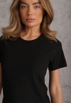 Czarny T-shirt Basic z Okrągłym Dekoltem Dolea