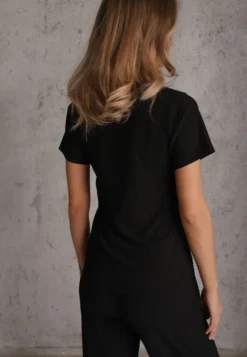 Czarny T-shirt Basic z Okrągłym Dekoltem Dolea