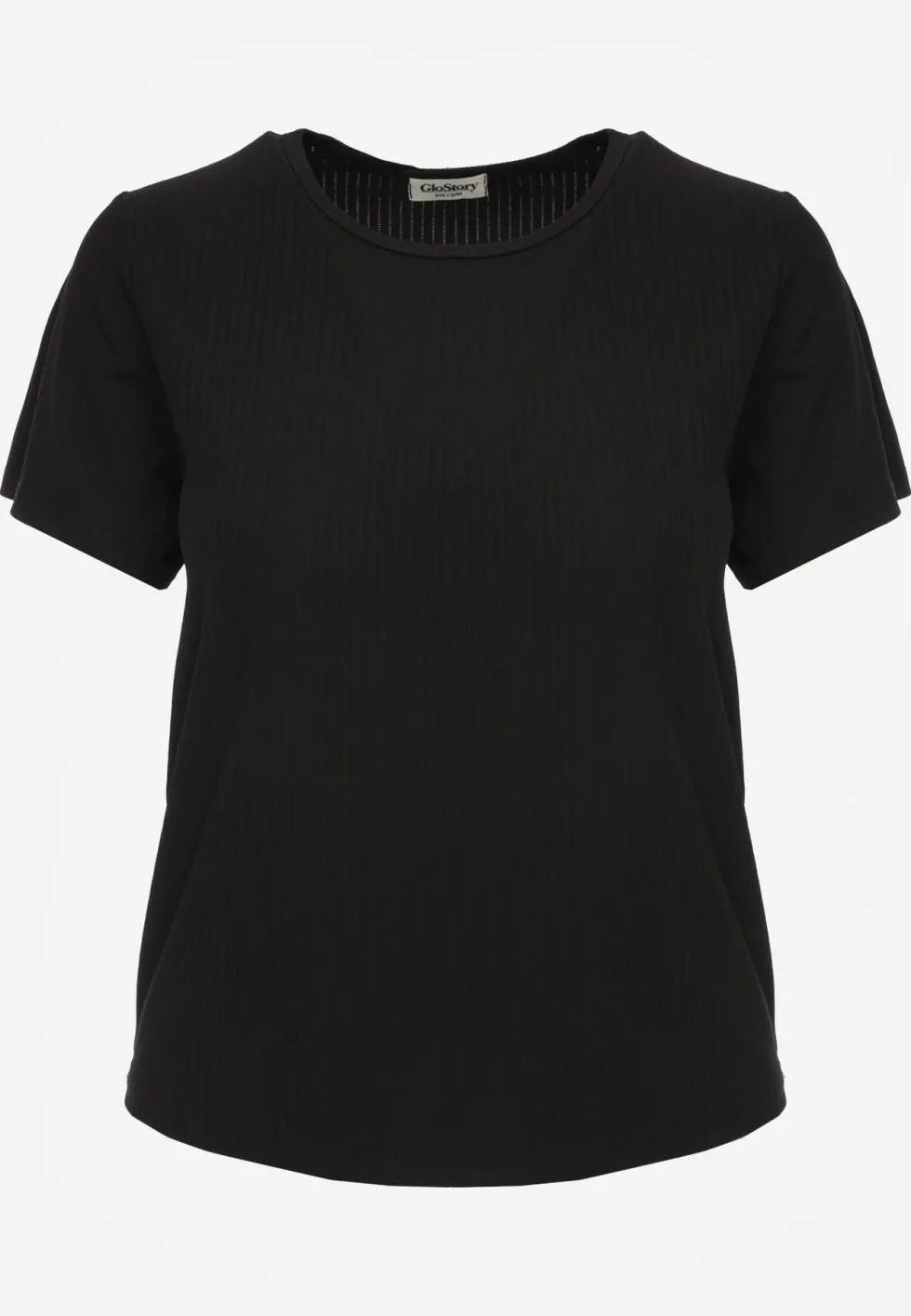 Czarny T-shirt Basic z Okrągłym Dekoltem Dolea
