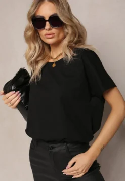 Czarny T-shirt Bawełniany z Krótkim Rękawem Kyndell
