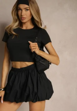 Czarny T-shirt Cropped z Wiskozą Efranessa