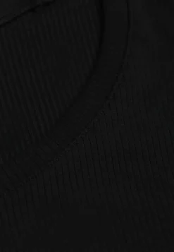 Czarny T-shirt w Prążki z Marszczeniami po Bokach Nedala