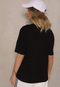 Czarny T-shirt z Bawełny Ozdobiony Brokatem Isadelle