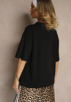 Czarny T-shirt z Bawełny Ozdobiony Sercem Ranira