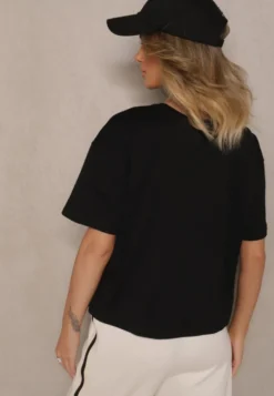 Czarny T-shirt z Bawełny z Cyrkoniami Fadeola