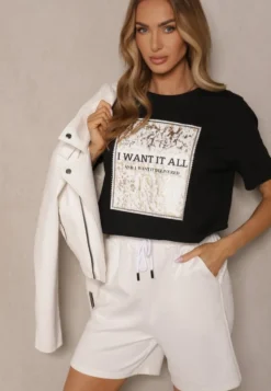 Czarny T-shirt z Bawełny z Nadrukiem Tellanis