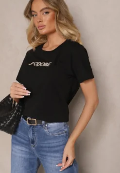 Czarny T-shirt z Bawełny z Napisem Nalothra