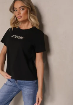 Czarny T-shirt z Bawełny z Napisem Nalothra