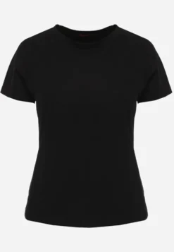 Czarny T-shirt z Bawełny z Okrągłym Dekoltem Nedima