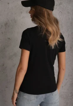 Czarny T-shirt z Bawełny z Okrągłym Dekoltem Nedima