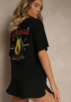 Czarny T-shirt z Bawełną ze Wzorem Awokado Tilannia
