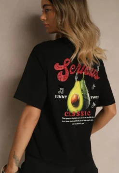 Czarny T-shirt z Bawełną ze Wzorem Awokado Tilannia