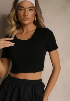 Czarny T-shirt z Bawełną z Prążkowanej Dzianiny Adlesse
