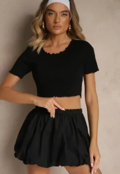 Czarny T-shirt z Bawełną z Prążkowanej Dzianiny Adlesse