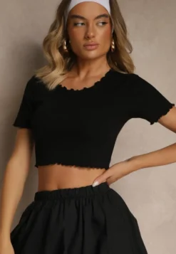 Czarny T-shirt z Bawełną z Prążkowanej Dzianiny Adlesse