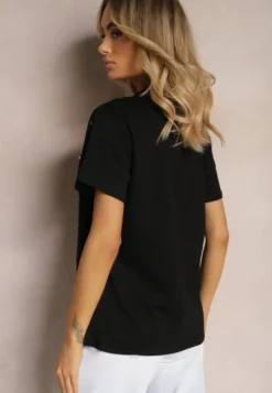 Czarny T-shirt z Cyrkoniami w Różnych Kolorach Varcia